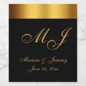 Chic Black Gold Monogram Calligrafy Wedding Weinetikett (Einzelnes Label)