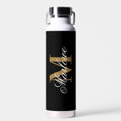 Chic Black Gold Monogram Calligraphie Trinkflasche (Vorne)