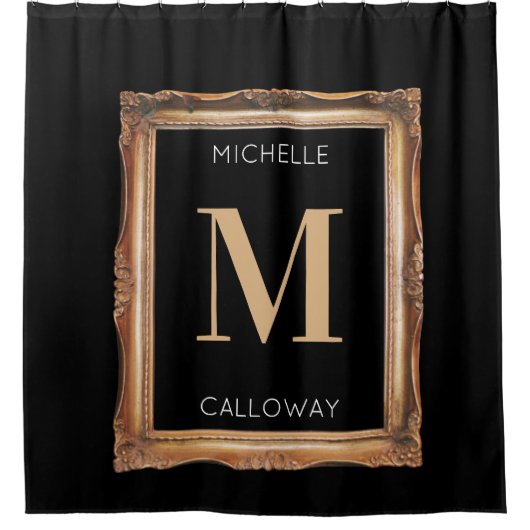 Chic Black & Gold Monogram Duschvorhang (Vorderseite)