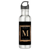 Chic Black & Gold Monogram Edelstahlflasche (Vorderseite)