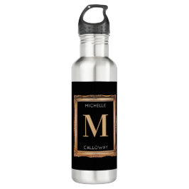 Chic Black & Gold Monogram Edelstahlflasche