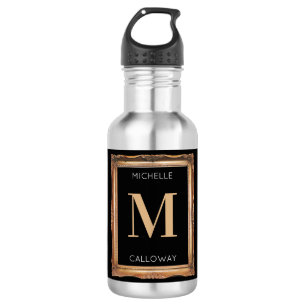 Chic Black & Gold Monogram Edelstahlflasche