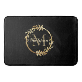 Chic Black Gold Monogram Eukalyptus Wreath Badematte