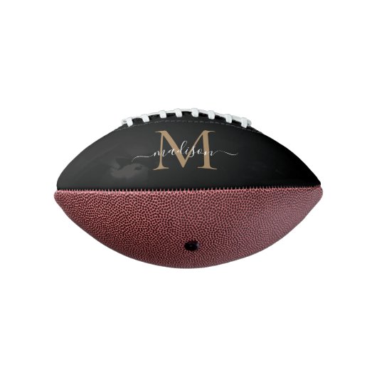 Chic Black Gold Monogram Girly Feminine Script Football (Gedreht 270)