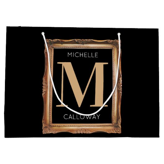 Chic Black & Gold Monogram Große Geschenktüte (Rückseite)