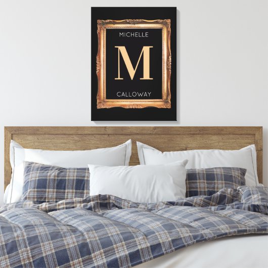 Chic Black & Gold Monogram Leinwanddruck (Insitu (Schlafzimmer))
