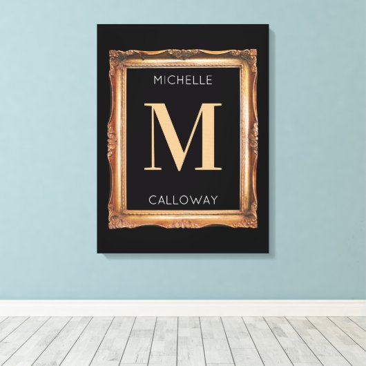 Chic Black & Gold Monogram Leinwanddruck (Insitu (Holzboden))