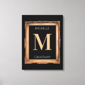 Chic Black & Gold Monogram Leinwanddruck (Vorderseite)