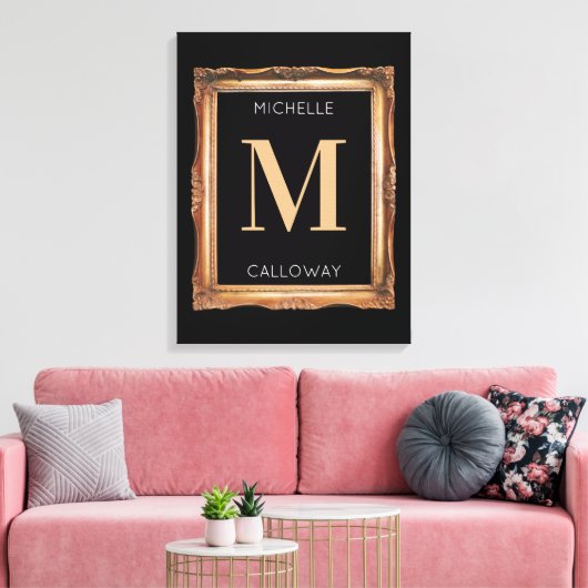 Chic Black & Gold Monogram Leinwanddruck (Insitu (Wohnzimmer))