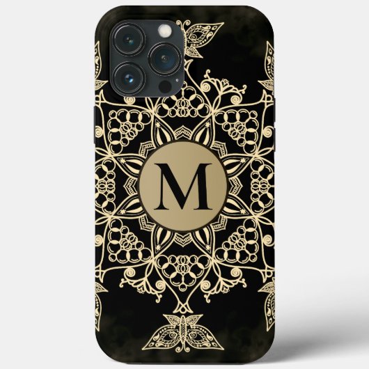 Chic Black Gold Monogram Mandala Girl Case-Mate iPhone Hülle (Rückseite)