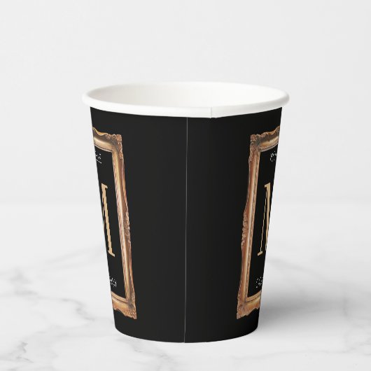 Chic Black & Gold Monogram Pappbecher (Rechts)