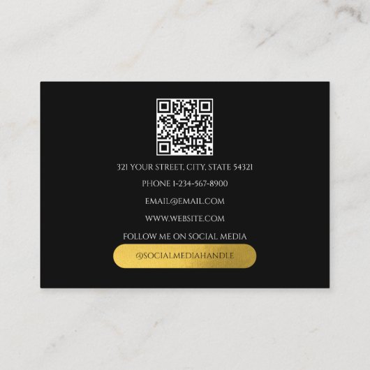 Chic Black & Gold Monogram QR Code Visitenkarte (Rückseite)