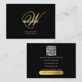 Chic Black & Gold Monogram QR Code Visitenkarte (Vorne/Hinten)