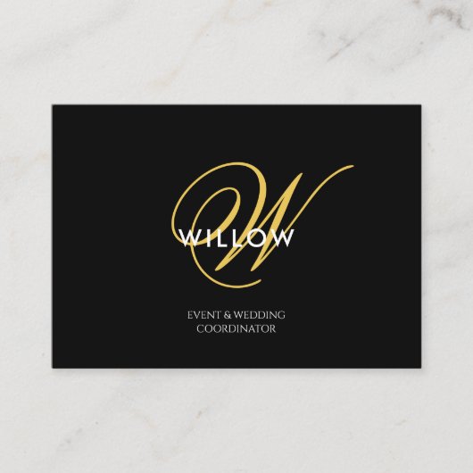 Chic Black & Gold Monogram QR Code Visitenkarte (Vorderseite)