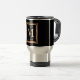Chic Black & Gold Monogram Reisebecher