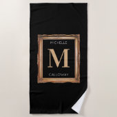 Chic Black & Gold Monogram Strandtuch (Vorderseite)