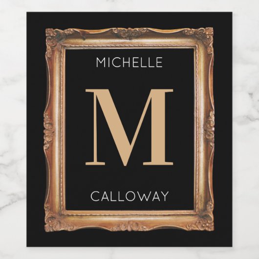 Chic Black & Gold Monogram Weinetikett (Einzelnes Label)