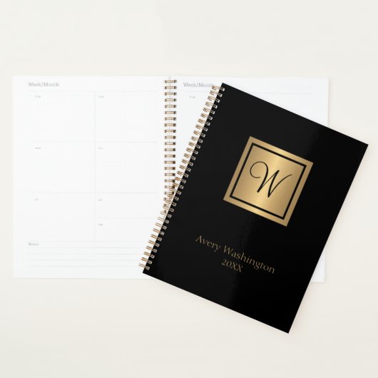 Chic Black & Gold Name/Initial Monogram Day Planer (Anzeige)