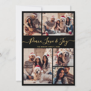 Chic Black Gold Peace Liebe und Joy Script 5 Foto Feiertagskarte