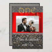 Chic Black Gold & Pearls 1. Hochzeitstag Einladung (Vorne/Hinten)