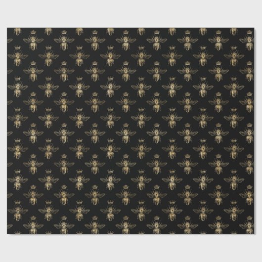 Chic Black Gold Queen Bee Pattern Geschenkpapier (Flach)