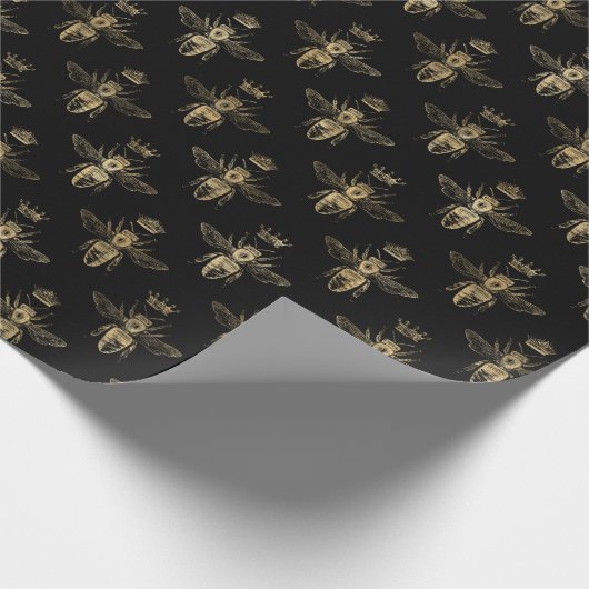 Chic Black Gold Queen Bee Pattern Geschenkpapier (Ecke)