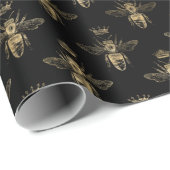 Chic Black Gold Queen Bee Pattern Geschenkpapier (Rolleneckpunkt)