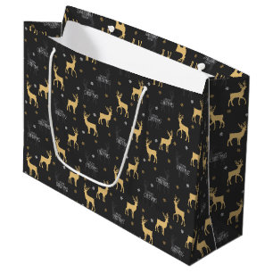 Chic Black Gold Rentier Frohe Weihnachten Große Geschenktüte