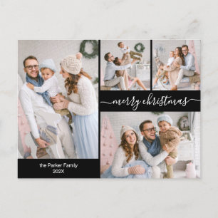 Chic Black Gold Script 5 Multiple Christmas Foto Postkarte