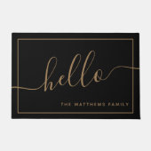 Chic Black Gold Script Hallo Familienname Willkomm Fußmatte (Vorderseite)