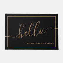 Chic Black Gold Script Hallo Familienname Willkomm
