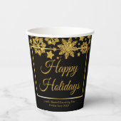 Chic Black Gold Snowflake Custom Christmas Party Pappbecher (Vorderseite)