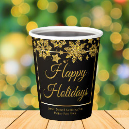 Chic Black Gold Snowflake Custom Christmas Party Pappbecher