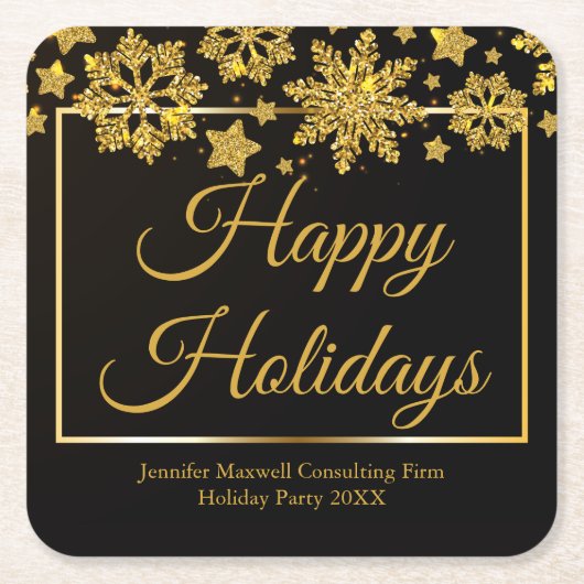 Chic Black Gold Snowflake Custom Christmas Party Rechteckiger Pappuntersetzer (Vorderseite)