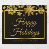 Chic Black Gold Snowflake Custom Holiday Party Schaumweinetikett (Einzelnes Label)