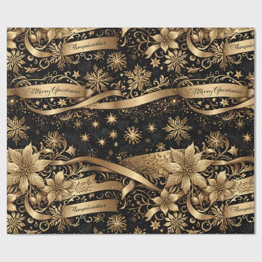 Chic Black Gold Snowflake Sparkasse Geschenkpapier (Flach)