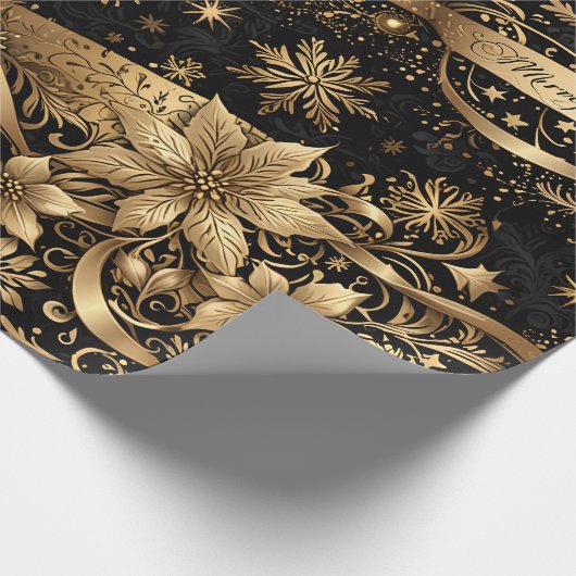 Chic Black Gold Snowflake Sparkasse Geschenkpapier (Ecke)