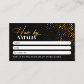 Chic Black Gold Sparkle Salon Empfehlungskarte (Vorderseite)