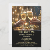 Chic Black Gold Sparkling Silvester Einladung (Vorderseite)