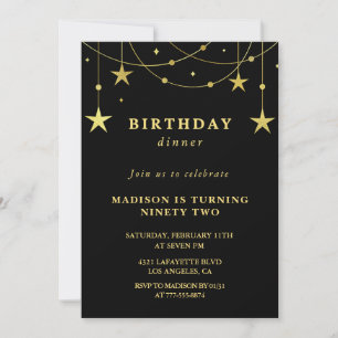 Chic Black Gold Stars Dinner 92. Geburtstag Einladung