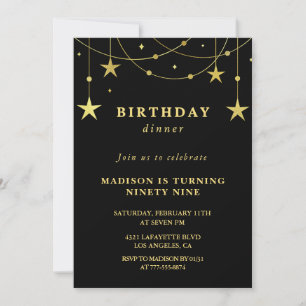 Chic Black Gold Stars Dinner 99. Geburtstag Einladung