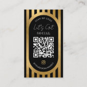 Chic Black & Gold Stripes Social Media QR Code Visitenkarte (Vorderseite)