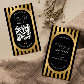 Chic Black & Gold Stripes Social Media QR Code Visitenkarte