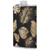 Chic Black Gold Tropical Blätter Flachmann (Links)