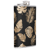 Chic Black Gold Tropical Blätter Flachmann (Rechts)