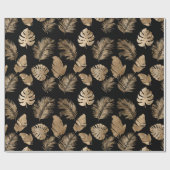 Chic Black Gold Tropical Blätter Geschenkpapier (Flach)