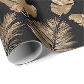 Chic Black Gold Tropical Blätter Geschenkpapier (Rolleneckpunkt)
