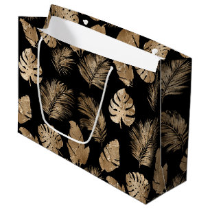 Chic Black Gold Tropical Blätter Große Geschenktüte
