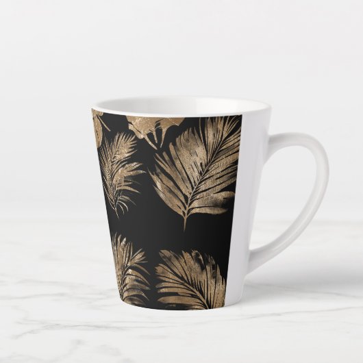 Chic Black Gold Tropical Blätter Milchtasse (Rechts)