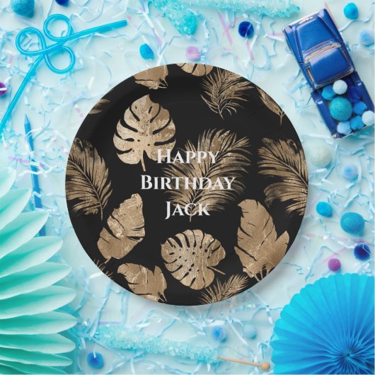 Chic Black Gold Tropical Blätter Pappteller (Party)